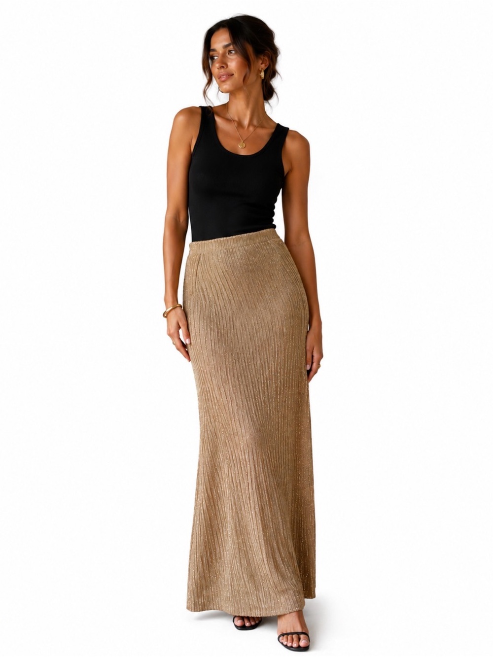 Cache Metallic Gold Threaded Maxi Skirt 8
